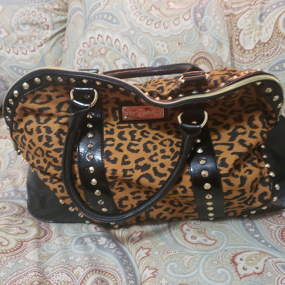 BETSEY JOHNSON LEOPARD PRINT WEEKENDER BAG